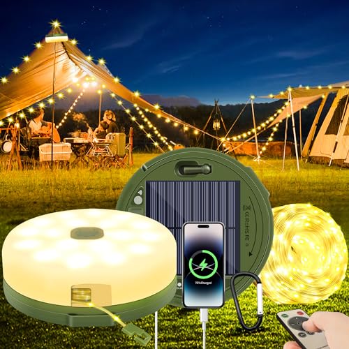 Camping Lichterkette Aufrollbar Solar 10M: Aufrollbare Camping mit Fernsteuerung Wiederaufladbar Wasserdicht Campinglampe Camping Wandern Dekoration von AcaJoe