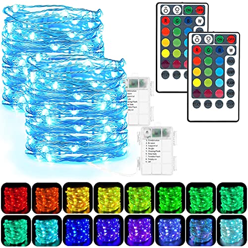 AcaJoe Lichterketten Batteriebetrieben 2er Pack 50 LED 16 Farbwechsel Lichterkette Größere RGB Superhelle funkelnde Lichter mit Fernbedienung für Weihnachtsdekorationen im Innen- und Außenbereich von AcaJoe