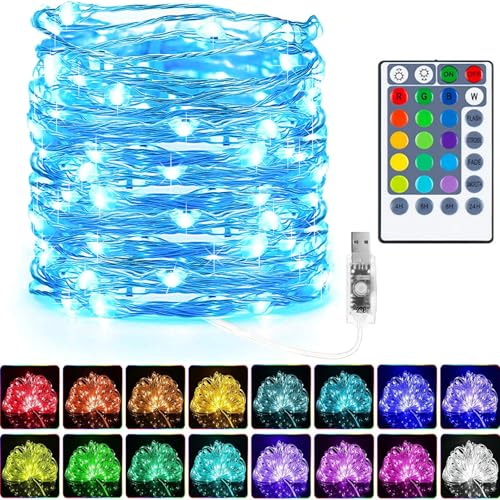 LED Lichterkette Innen USB 10M 100LED 16 Farbwechsel RGB Lichterketten mit Fernbedienung Superhelle Bunt Lichter mit Timer für Halloween Weihnachtsfeierdekorationen(10M,RGB) von AcaJoe