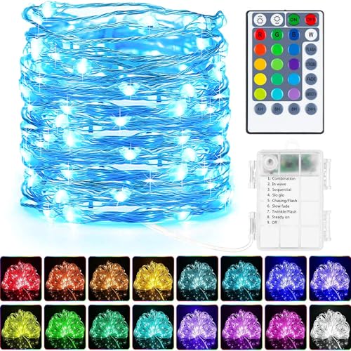 LED Lichterkette mit Batterie Innen 50 LED 16 Farbwechsel Akku RGB Lichterkette Superhelle Lichter mit Fernbedienung Timer für Weihnachtsdekorationen im Innen- und Außenbereich（1 Stück,RGB ） (1) von AcaJoe