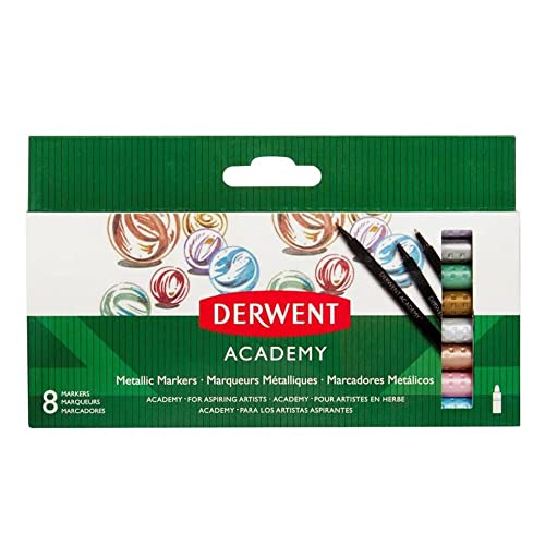 Derwent Academy 98212 Metallic-Marker, schimmernde Farben, 8 Stück von Derwent Academy