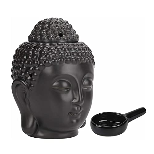 Acaino Keramik Ätherisches Ölbrenner mit Kerzenhalter, Buddha-Kopf, Teelichthalter Duftöl Diffuser Aromalampe Duftlicht Aromabrenner für Wohndekoration,Yoga Spa Dekoration (Schwarz) von Acaino