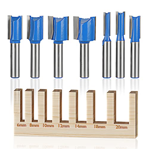 Acboor 7 Stück 8mm Schaft Nutfräser Set: 6mm 8mm 10mm 12mm 14mm 18mm 20mm Fräser Router Bits für fräser set Schaft Nutfräser Rillenmeißel Bits für Holzbearbeitung Nut-Rillenmeißel-Bits von Acboor