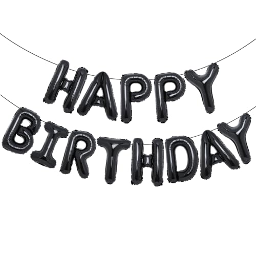 ACCEVO schwarz alles Gute zum Geburtstag Ballons Banner, 16 Zoll Aluminiumfolie Buchstaben, alles Gute zum Geburtstag Banner Geburtstag Dekorationen für Frauen Männer Jungen Mädchen Geburtstag Party von Accevo