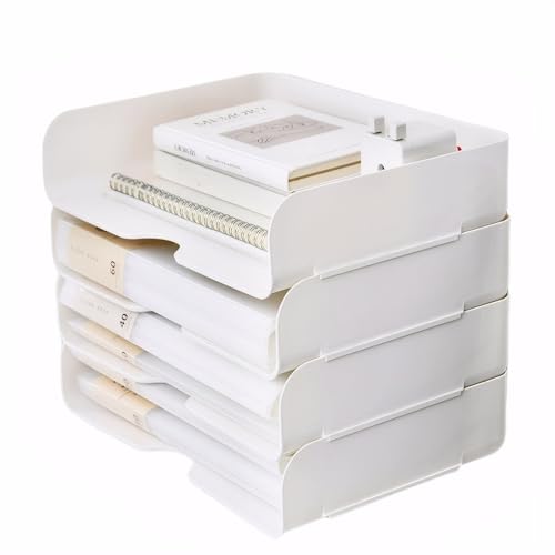 4-stöckige Ablagekorb A4,Ablagefächer Stapelbar,Briefablage Weiß aus PET, Dokumentenablage A4 für Bürobedarf und Heimgebrauch,Briefablage Organizer(4Pcs, Weiß) von Accmuzzy