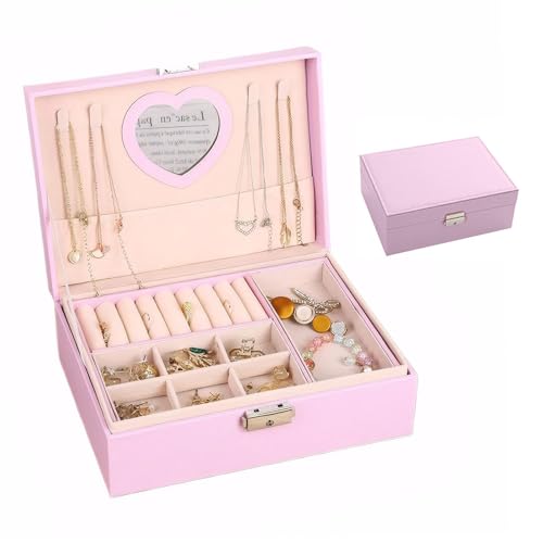 Schmuckkasten,Schmuckkästchen mit Spiege für Damen Mädchen,2 Etagen Samt Schmuckschatulle Groß für Kinder,Schmuck Organizer für Ringe Ohrringe Ketten von Accmuzzy