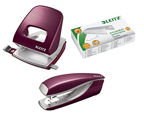 Büro Schreibtisch Set Leitz NeXXt Style granat rot Locher 5006, Heftgerät 5562, Heftklammern 5570 von Acco Brands Esselte Leitz