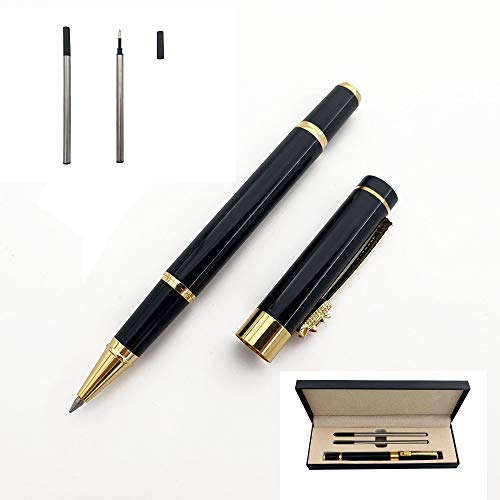 Accod Kugelschreiber mit feiner Spitze, High-End Business Signature Pen Metall Pen Clip schwarze Tinte Tintenroller mit zwei 0,5 mm minen Geschenk Pen Premium Geschenkbox (schwarz) von Accod