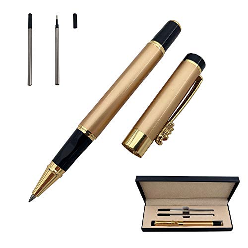 Accod Kugelschreiber mit feiner Spitze, High-End Business Signature Pen Metall Pen Clip schwarze Tinte Tintenroller mit zwei 0,5 mm minen Geschenkstift Premium Geschenkbox (Gold) von Accod