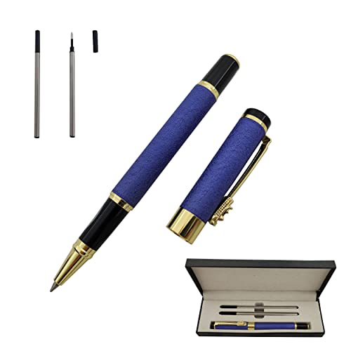 Accod Kugelschreiber mit feiner Spitze, High-End Business Signature Pen Metall Pen Clip schwarze Tinte Tintenroller mit zwei 0,5 mm minen Geschenkstift Premium Geschenkbox (blau) von Accod