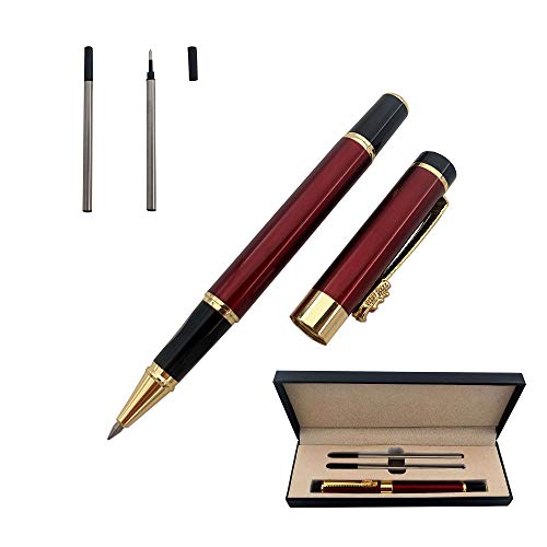 Accod Kugelschreiber mit feiner Spitze, High-End Business Signature Pen Metall Pen Clip schwarze Tinte Tintenroller mit zwei 0,5 mm minen Geschenkstift Premium Geschenkbox (rot) von Accod