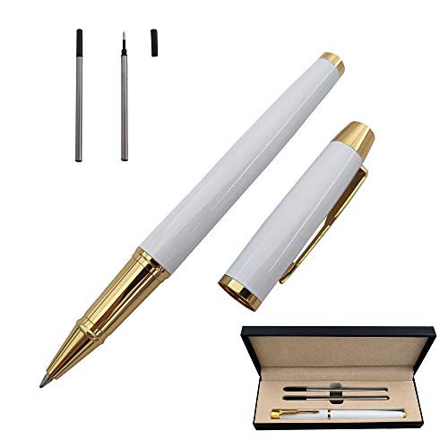 Accod Metal Signature Pen Office Tintenroller, schwarze Tinte, Kugelschreiber, schönes Geschenk für Familie, Klassenkameraden und Kollegen, 0,5 mm, bare Minen, in Geschenkbox (weiÃŸ) von Accod