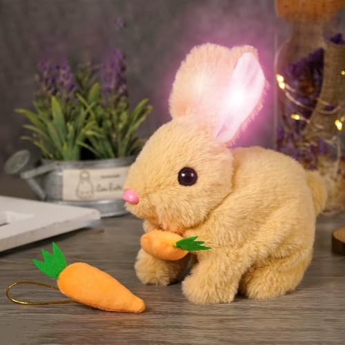 Accrue Bunby - My Realistic Bunny Toy, Bunbi Realistic Bunny, Vitality Bliss Stuffed Bunny, Carrot, Jumping, Luminous and Shaking Ears, Handmade, Easter Gift (Brown) von Accrue