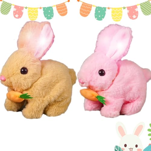 Accrue Bunby - My Realistic Bunny Toy, Bunbi Realistic Bunny, Vitality Bliss Stuffed Bunny, Carrot, Jumping, Luminous and Shaking Ears, Handmade, Easter Gift (Brown+Pink) von Accrue