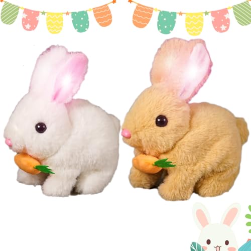 Accrue Bunby - My Realistic Bunny Toy, Bunbi Realistic Bunny, Vitality Bliss Stuffed Bunny, Carrot, Jumping, Luminous and Shaking Ears, Handmade, Easter Gift (Brown+White) von Accrue