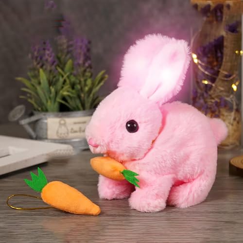 Accrue Bunby - My Realistic Bunny Toy, Bunbi Realistic Bunny, Vitality Bliss Stuffed Bunny, Carrot, Jumping, Luminous and Shaking Ears, Handmade, Easter Gift (Pink) von Accrue