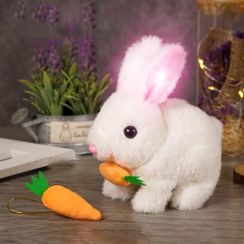 Accrue Bunby - My Realistic Bunny Toy, Bunbi Realistic Bunny, Vitality Bliss Stuffed Bunny, Carrot, Jumping, Luminous and Shaking Ears, Handmade, Easter Gift (White) von Accrue