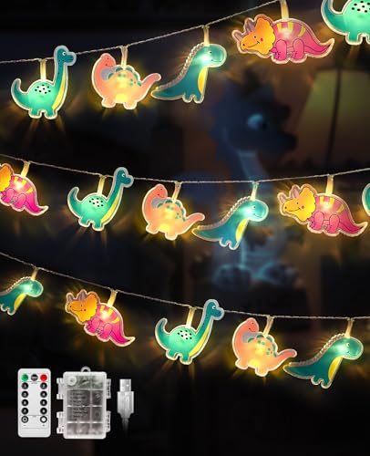 AceList 20 LED Dino Lichterkette Kinderzimmer, 3m Lichterkette Batterie USB Timer mit Fernbedienung, Nachtlicht Dino Lampe Für Kinderzimmer Junge Mädchen Baby Bett Geburtstag Geschenk Party Dekoration von AceList