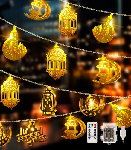 AceList 3M 20 LEDs Ramadan Lichterkette, Muslim Ramadan Lichterkette USB und Batteriebetrieben, 8 Modi mit Timer, Led Lichterkette Ramadan für Innen und Außenbereiche bei Eid-Festivals von AceList