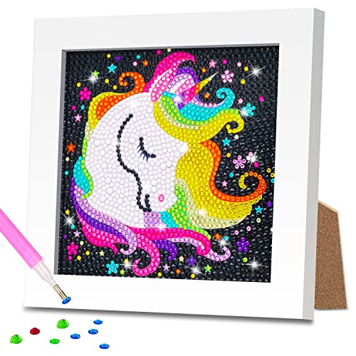 Diamond Painting Kinder, Diamant Painting Bilder Kinder Einhorn, Diamontpating Set mit Rahmen, 5D Diamond Painting Mädche, DIY Diamant Malerei Frauen Geschenk, Basteln Erwachsene für Home Wand Decor von Acebwhtoy