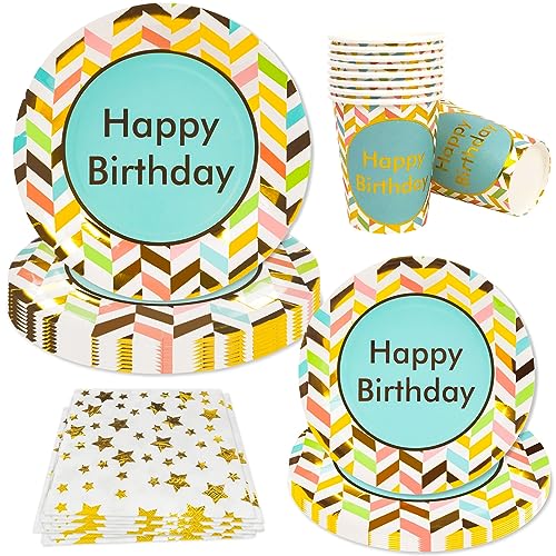 Acebwhtoy Pappteller Kindergeburtstag,50 Stück Partygeschirr Geburtstag,Alles Gute zum Geburtstag Pappteller,Paptellerset mit Papierplatten für Party,Napkin,Becher von Acebwhtoy