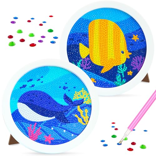 Diamond Painting Kinder, Diamant Painting Bilder Fisch und Wal, Diamontpating Set mit Rahmen, 5D Diamond Painting Mädche, DIY Diamant Malerei Frauen Geschenk, Basteln Erwachsene für Home Wand Decor von Acebwhtoy