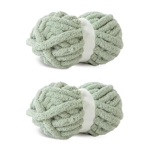 Grobgrünes Chenille-Garn, 2 Stück, grobes Chenille-Garn zum Handstricken, sperriges dickes klobiges Plüschgarn für Heimwerker, extra sperriges grobes Garn für Handstrickdecken (27,7 m, je 250 g) von Acedining