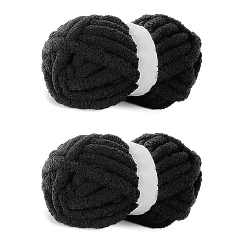 Schwarzes grobes Chenille-Garn, 2 Stück, grobes Chenille-Garn zum Handstricken, sperriges dickes klobiges Plüschgarn für Heimwerker, extra sperriges grobes Garn für Handstrickdecken (27,7 m, je 250 g) von Acedining