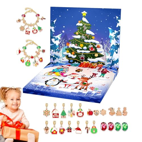 Aceirropy Adventskalender 2024 Mädchen-Armband, Bettelarmband-Adventskalender,Weihnachten Mädchen Armbänder Charm | 24 Tage Countdown-Kalender für Weihnachtsarmbänder für Kinder, Kinder, Familie, von Aceirropy