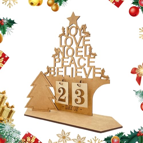 Aceirropy Adventskalender in Hausform,Adventskalender in Hausform aus Holz - Weihnachtskalender-Schreibtisch-Countdown-Dekor - Winterfest-Hohlbuchstaben-Design-Schild von Aceirropy