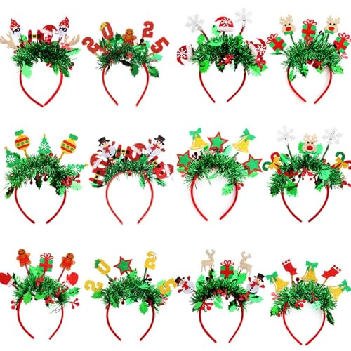 Aceirropy Niedliche Weihnachts-Stirnbänder, elastisches Cartoon-Haarband, 12 x niedliche Haar-Accessoires für Maskerade, Rollenspiele, Neujahr von Aceirropy