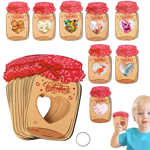 Aceirropy Valentinstagskarten für Kinder,Valentinskarten für Kinder,Bunte Valentinstagskarte im Glas - Treat Jars Kinder-Austauschkarten, Klassenzimmer-Austauschkarten-Set für von Aceirropy