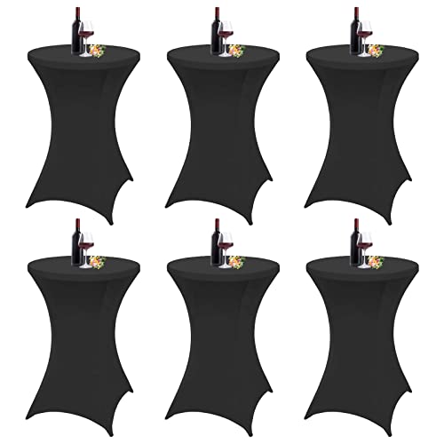 6er-Set Stretch Stehtischhusse, Tischdecke für Stehtische/Bistrotisch/Tischdurchmesser Ø 60-65cm in Schwarz - Tisch Husse für Feiern Veranstaltungen Hochzeit Dekoration - Stehtisch Hussen von Acelectronic