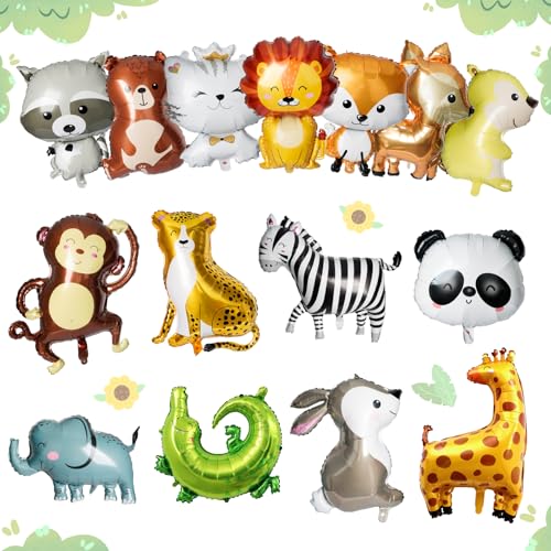 Acentor 15 Stück Luftballons Tiere Tierkopf Folienballons Dschungel Safari Tierballons 3D Riesiger Löwe Leopard Giraffe Zebra Elefant Affe Folienballon für Junge Mädchen Geburtstagsdeko von Acentor