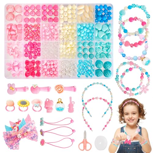 Acentor 480 Stück Perlen für Armbänder Kinder, Perlen Zum Auffädeln, Perlen Set für Auffädeln, Bastelset Kinder Perlen Pastell, DIY Bracelet Making Kit Mädchen Geschenk 4 5 6 7 8 9 Jahre von Acentor