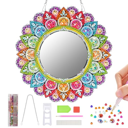 Acentor Diamond Painting Spiegel Bastelset, Spiegel Diamond Painting Mandala Bastelset Mädchen, Diamond Make-Up Spiegel, 5D Diamond Painting Spiegel Kinder, Geschenke Mädchen 6 7 8 9 10 11 12 Jahre von Acentor