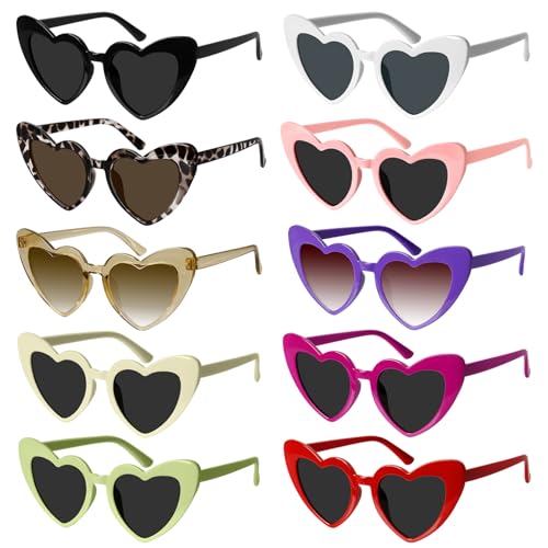 Acentor Herz Sonnenbrille, 10 Stück Vintage Sonnenbrille Herzform Damen Herren, Lustige Brillen Party, Herzchen Sonnenbrille, Bunte Partybrille, Herzbrillen Set für Party Hochzeit Geburtstagsfeier von Acentor