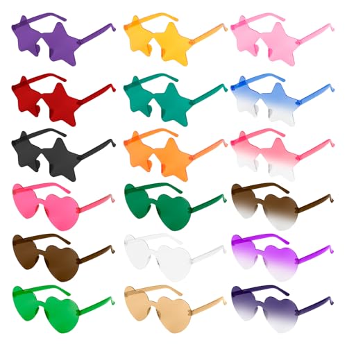 Acentor Stern Herz Sonnenbrille,18 Paar Lustige Brillen Party, Bunte Herzbrille Partybrille, Herzbrillen Set für Party Hochzeit Geburtstagsfeier Karneval, Partybrille Set für Kinder Erwachsene von Acentor