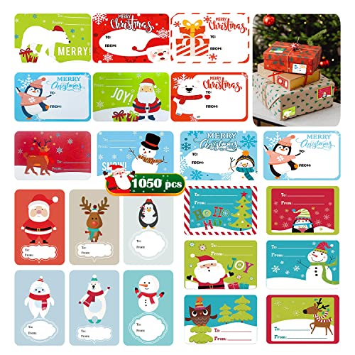 Acevegue 1050 Stück Weihnachtsgeschenkanhänger, 4 Rollen Weihnachtsaufkleber (24 Stile) Geschenkdekorationsanhänger, Weihnachtsfeiertage Geschenk-Namensschild-Aufkleber adventskalender füllung kinder von Acevegue