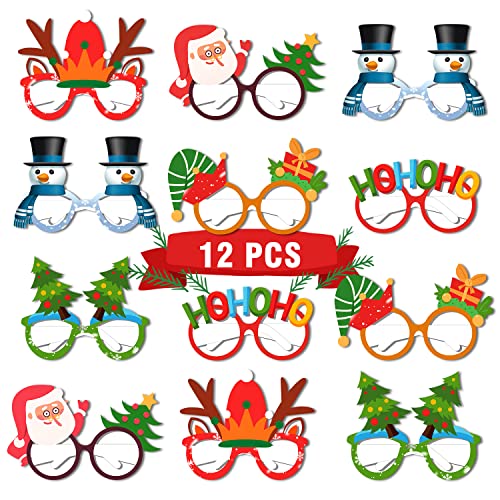 Acevegue 12Pcs Weihnachtsbrille aus Papier, Erwachsene Kinder Weihnachten Brille Partybrille Lustige Weihnachtsaccesoir Weihnachtsfeier Geschenke Spassbrillen, Weihnachten Geschenk Neujahr Dekoration von Acevegue