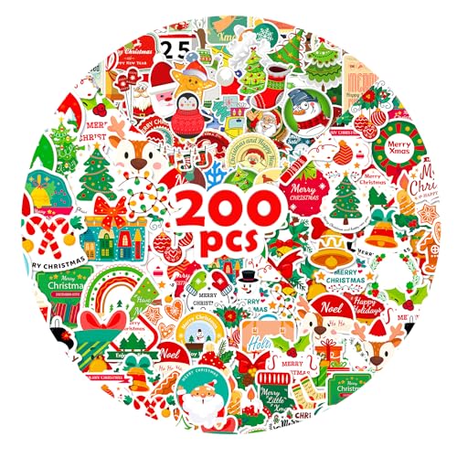 Acevegue 200pcs Weihnachten Aufkleber Weihnachten Geschenkaufkleber, Weihnachtsaufkleber Geschenkaufkleber, Individuelle Stickers in Allen Formen für Weihnachten Party Dekoration von Acevegue