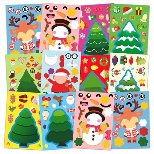 Acevegue 24 Blätter DIY Weihnachten Aufkleber für Kinder, Weihnachts Stickers machen Sie Ihre eigenen Weihnachtsaufkleber für Jungen Mädchen, Weihnachtsgeschenke Sticker Party Deko Geschenk Spielzeug von Acevegue