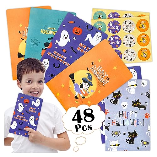 Acevegue 48 Stück Halloween Süßigkeitentüten, Halloween Geschenktüten Papiertüten für Leckerbissen Oder Trick & Partyzubehör, Halloween Goodie Bags für Kinder, Halloween Party Favors Dekoration von Acevegue