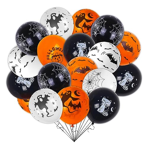 Acevegue 80 Stück Halloween Luftballons 12 Zoll Schwarz Orange Weiß Latex Halloween Luftballons Halloween Party Luftballons Halloween Favors Supplies Dekorations Mit 10 Muster von Acevegue