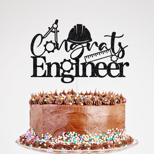 Congrats Engineer Cake Topper, Congrats Grade Future Engineer Cake Decor, Class of 2025 Engineer Graduation Party Decoration Supplies Black Glitter von Acexylmy