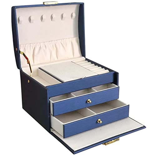 Acfthepiey Damen-Schmuckschatulle, 3-lagige Schmuck-Aufbewahrungsbox und für Ehefrau, tragbare Reise-Schmuckschatulle, Blau von Acfthepiey