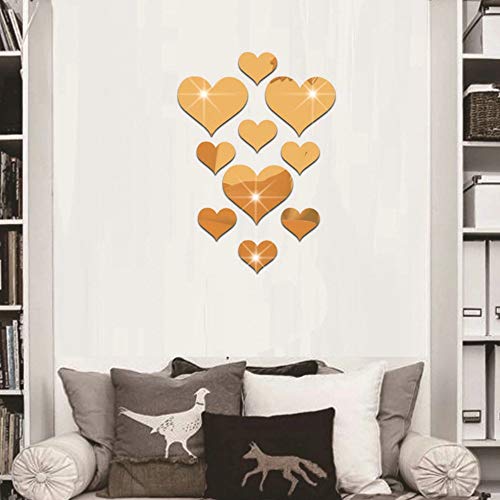 Deko Jugendzimmer Mädchen Decal Wandbild 10st 3D Aufkleber Acryl Love Einweg Herzwandaufkleber Home Deko Deko Bad Wanddeko Schlafzimmer Wandsticker Wohnzimmer (Gold, One Size) von Achimlt