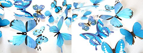 Schmetterling Aufkleber Kinderzimmer Deko Regenbogen Dekorationen Wandaufkleber 3D Aufkleber 12 Stück Heimdekoration Wandtattoo Badezimmer Jugendzimmer (Blue, One Size) von Achimlt