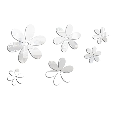 Wandtattoo 6 Stück 3D Acryl Spiegel Wand Dekor Aufkleber abnehmbare Blumen Spiegel Wandaufkleber DIY klebrige Wandaufkleber Blumen Wandaufkleber Wandtattoo Kinderzimmer Junge (Silver, One Size) von Achimlt