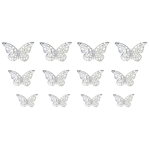 Wandtattoo Schmetterling Zimmer Deko 3D ausgehöhlter Schmetterling Wandaufkleber Kinderzimmer Dekoration Aufkleber Wanddekoration Gold DIY mit Schmetterlingsaufklebern Deko (Silver, One Size) von Achimlt